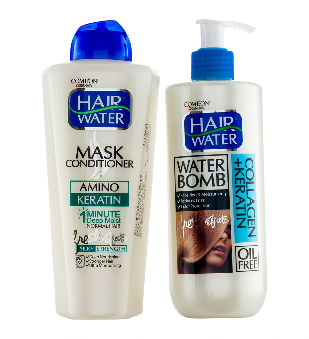 پک ماسک  مو کراتینه 400میل به همراه واتربمب مو کراتین و کلاژن 400میل Comeon Keratin Hair Mask 400ml And Collagen Cream For Hair 400ml