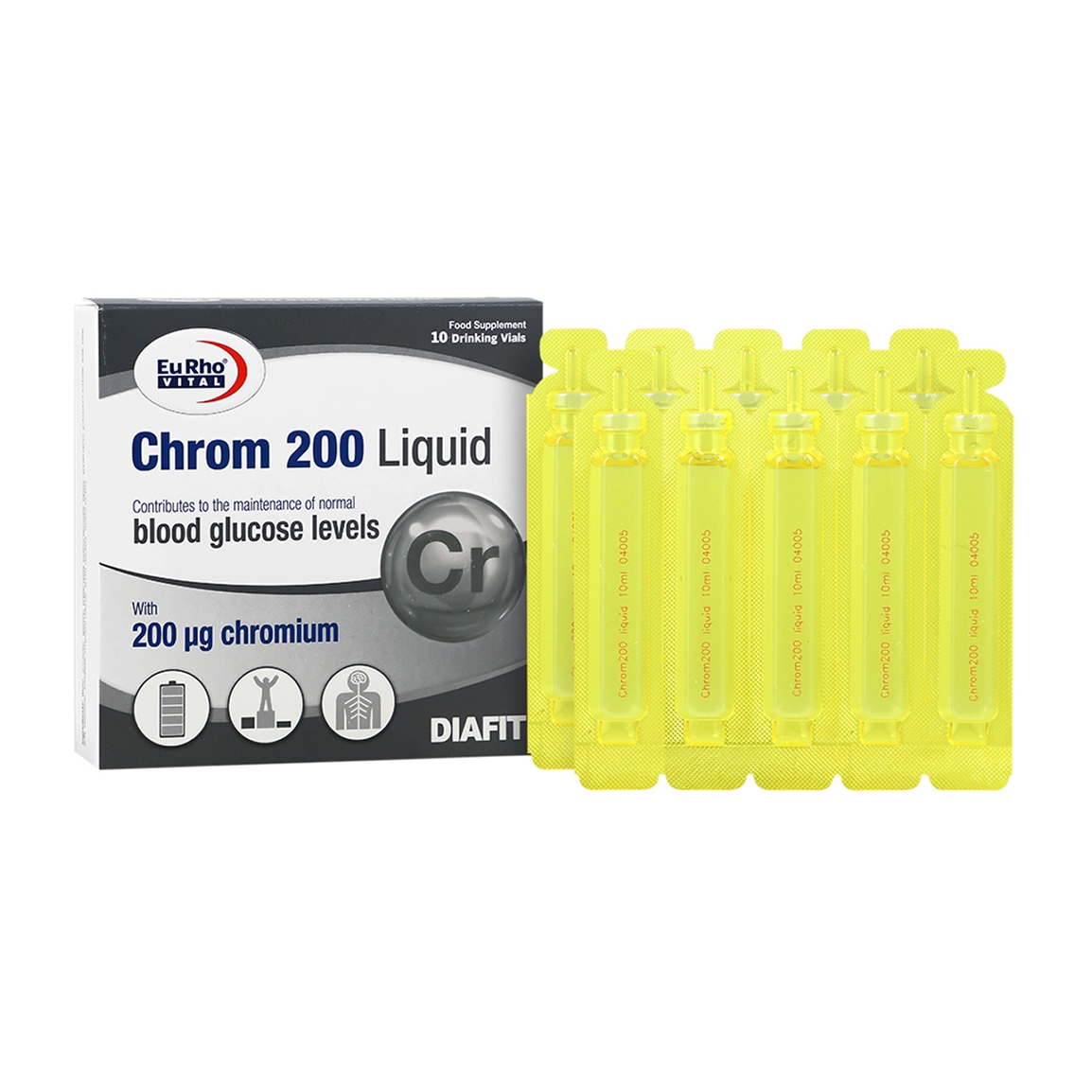 ویال خوراکی کروم 200 میکروگرم با طعم پرتقال بسته 10 عددی Eurho Vital Chrom 200 mcg 10 Drinking Vials