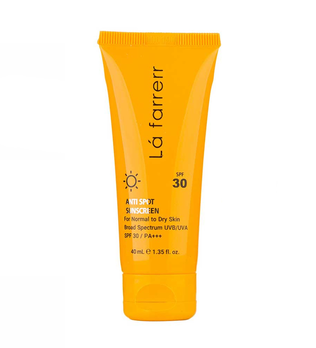 کرم ضد آفتاب و ضد لک بی رنگ مدل SPF30 مناسب پوست نرمال و خشک حجم 40 میلی لیتر Lafarrerr Anti  Spot Sunscreen for Normal to Dry Skin