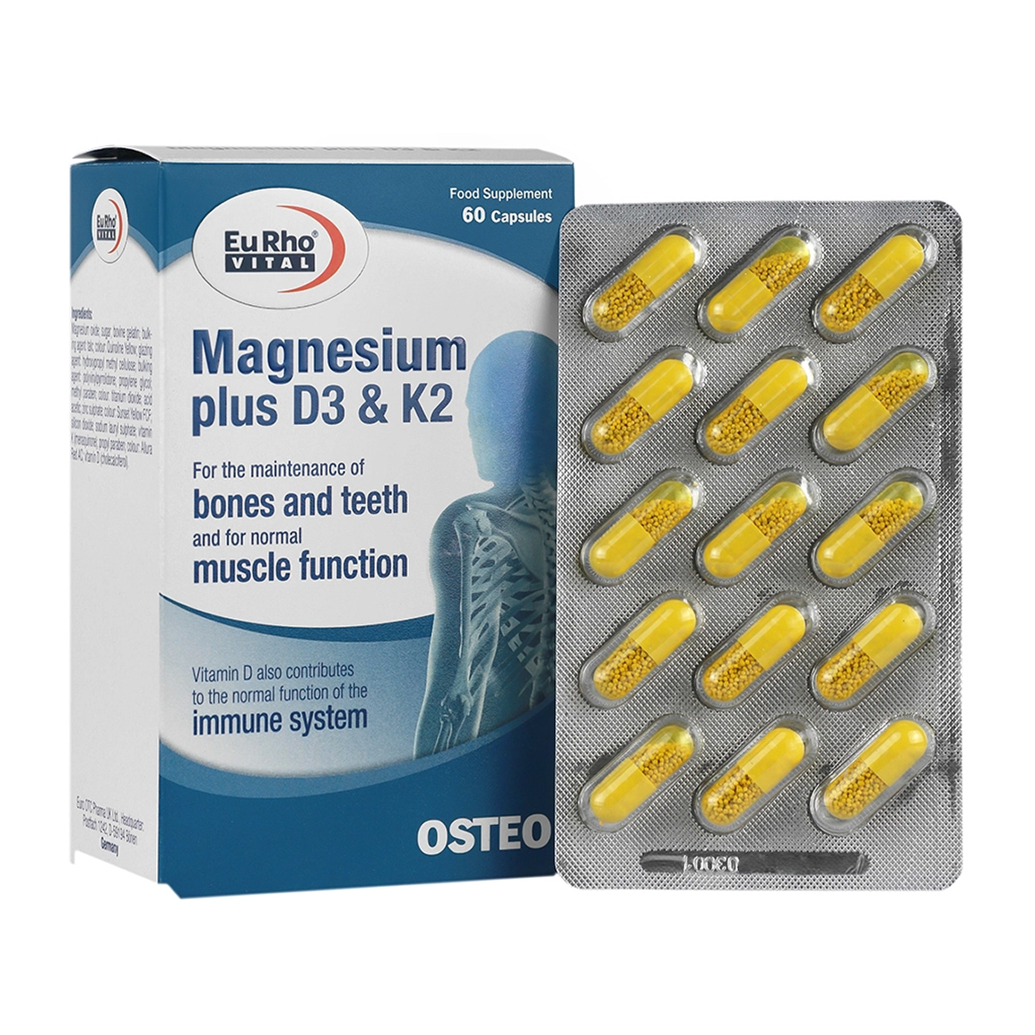 کپسول منیزیم پلاس D3 و K2 بسته 60 عددی Eurho Vital Magnesium Plus D3 And K2 30 Capsules