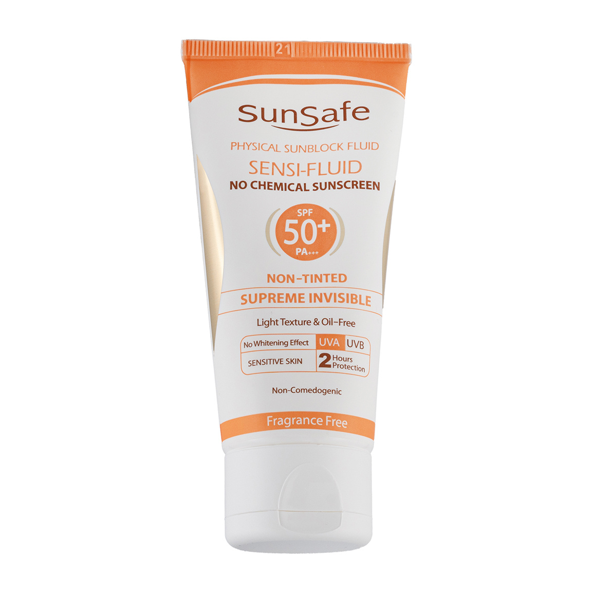 ضد آفتاب فلوئیدی فاقد جاذبهای شیمیایی spf50 مخصوص پوست های حساس 50میل sunsafe physical sunblock fluid spf50