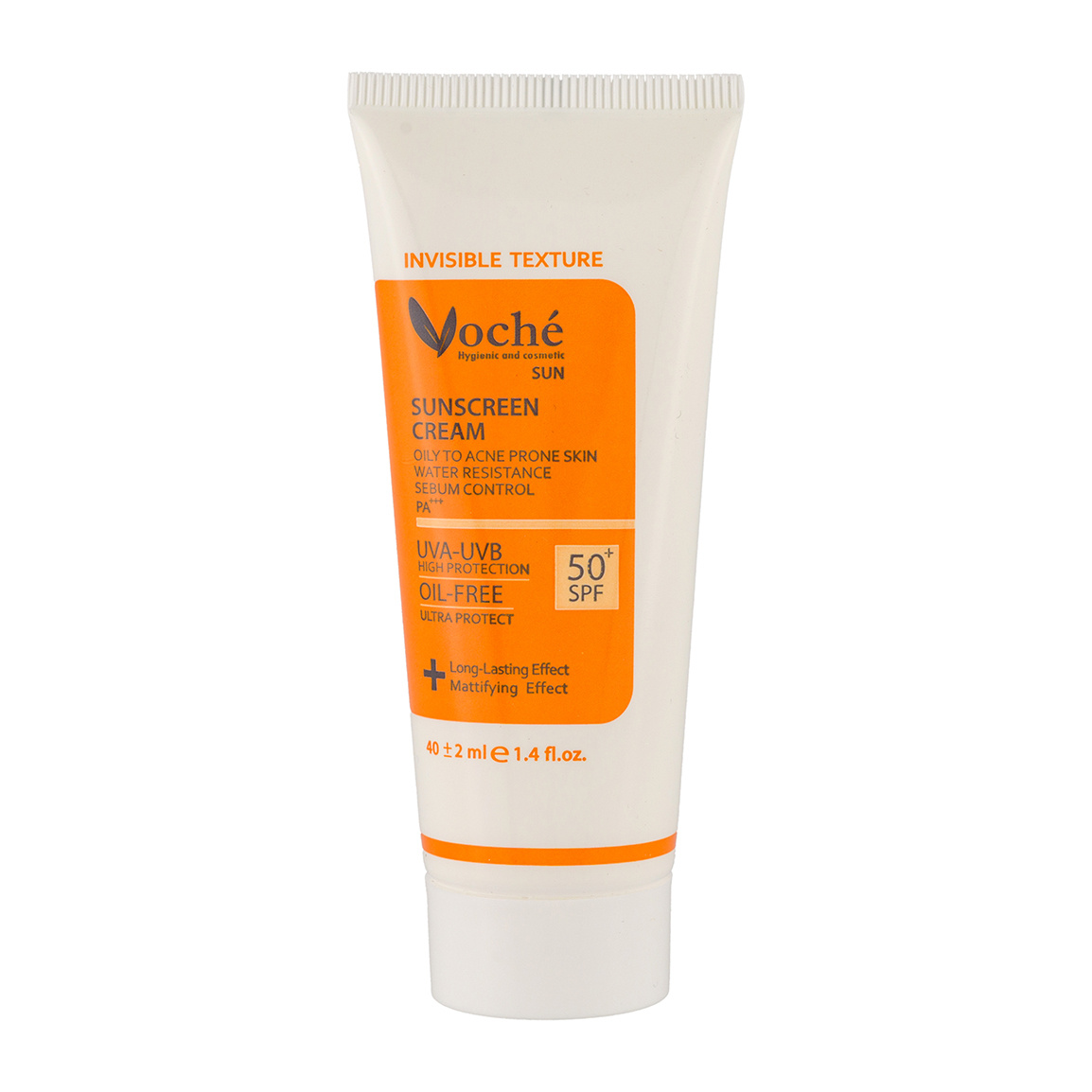کرم ضد آفتاب بدون رنگ مناسب پوست چرب و مستعد آکنه حجم 40میل Voche SPF 50 Sun Screen Cream For Oily To Acne Prone Skin 40 ml