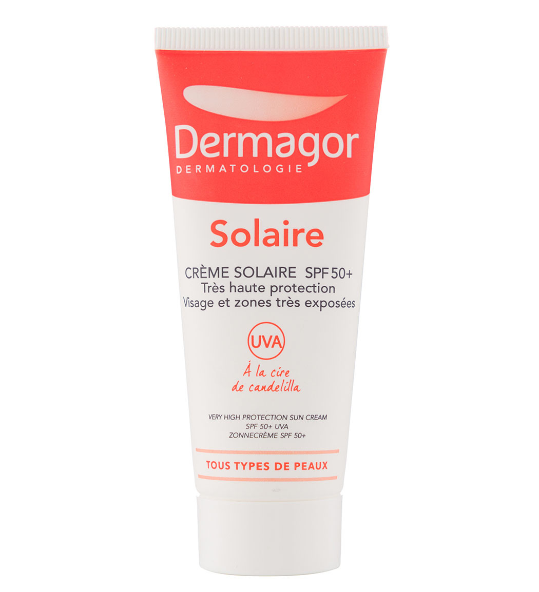 کرم ضد آفتاب بی رنگ دارای spf 50 مناسب پوست نرمال تا خشک حجم 40 میل Dermagor Sunscreen Spf 50 Cream For All Skin Types 40 ml
