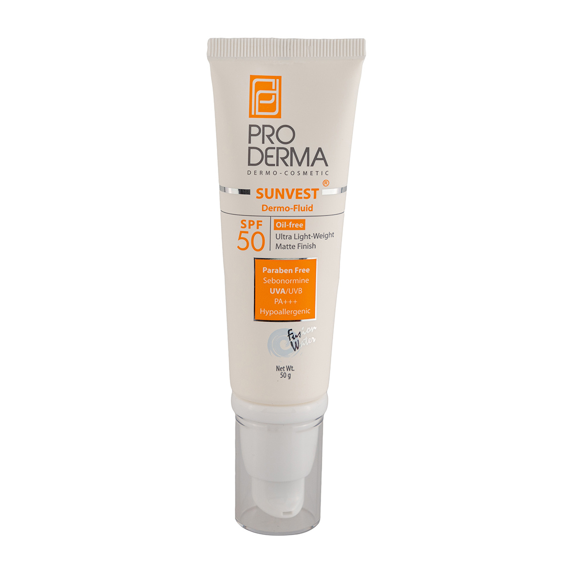 فلویید ضد آفتاب بی رنگ و فاقد چربی با SPF 50 مدل Sunvest مناسب پوست های معمولی تا چرب و جوشدار وزن 50 گرم Proderma Sunvest Dermo Fluid SPF 50 50 g