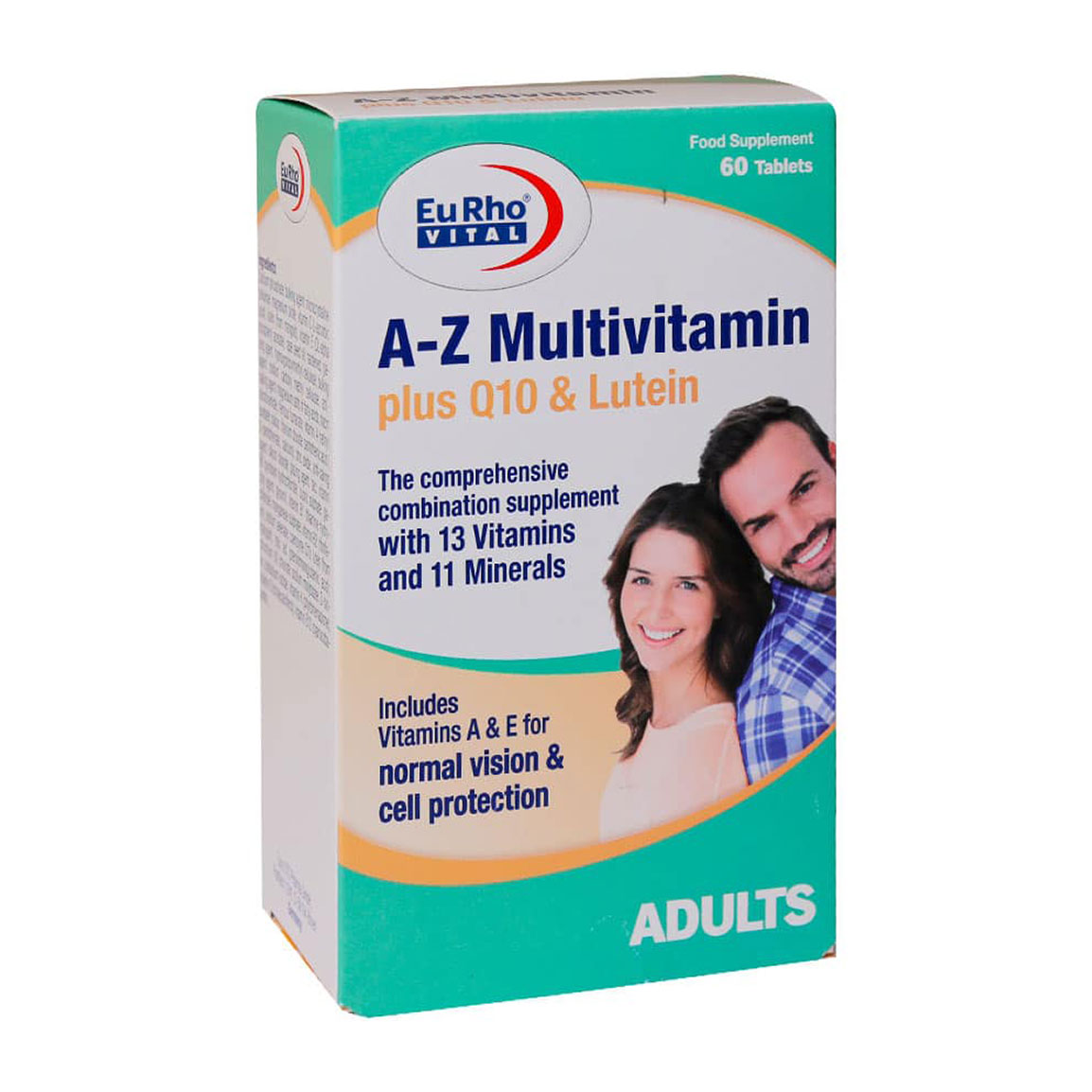 قرص مولتی ویتامین A-Z پلاس کیوتن و لوتئین بسته 60 عددی Eurho Vital A Z Plus Q10 And Lutein 60 Tabs