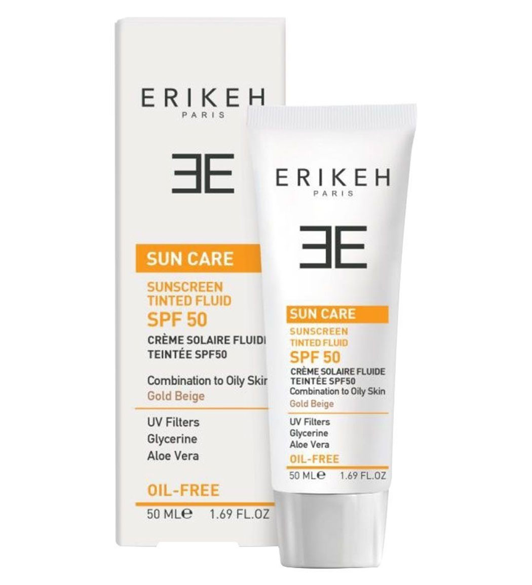 فلویید ضد آفتاب رنگی SPF50 مناسب پوست چرب و مختلط 50میل Erike Tinted Sunscreen Fluid Combination And Oily Skin 50ml