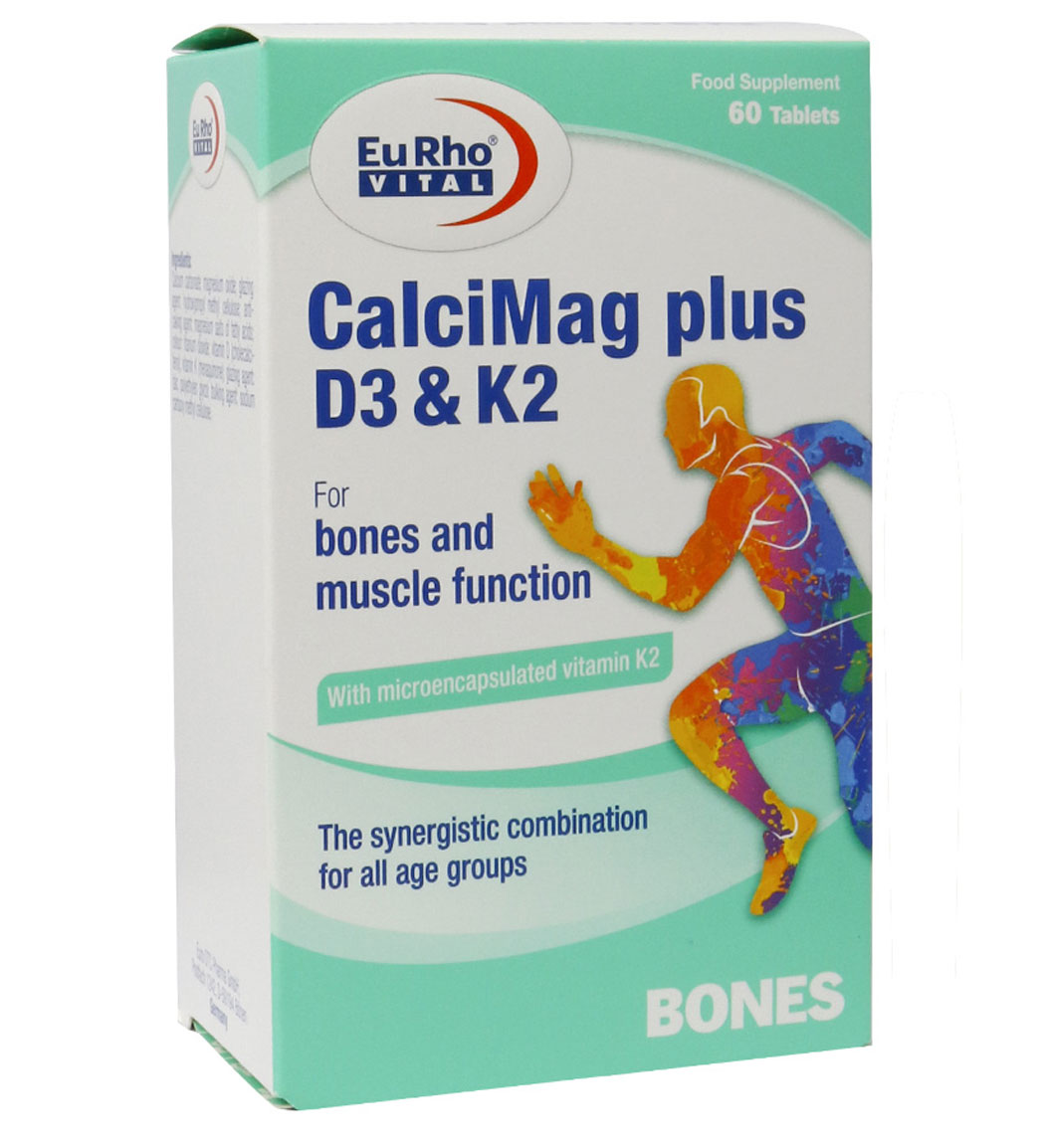 قرص کلسی مگ پلاس D3 و K2 بسته 60 عددی Eurho Vital CalciMag Plus D3 And K2