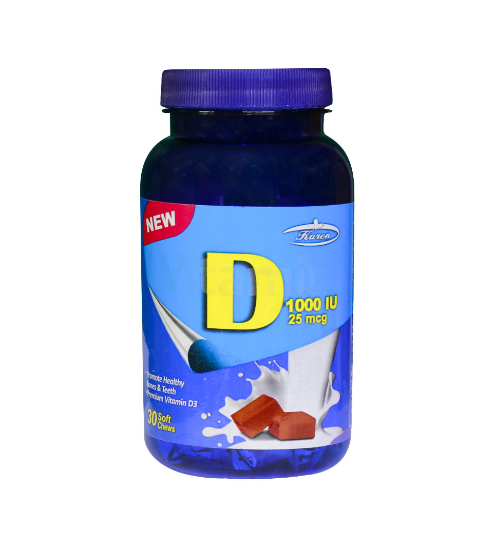 تافی ویتامین D با طعم شیر و شکلات بسته 30 عددی Karen milk and chocolate Vitamin D 30 Soft Chew