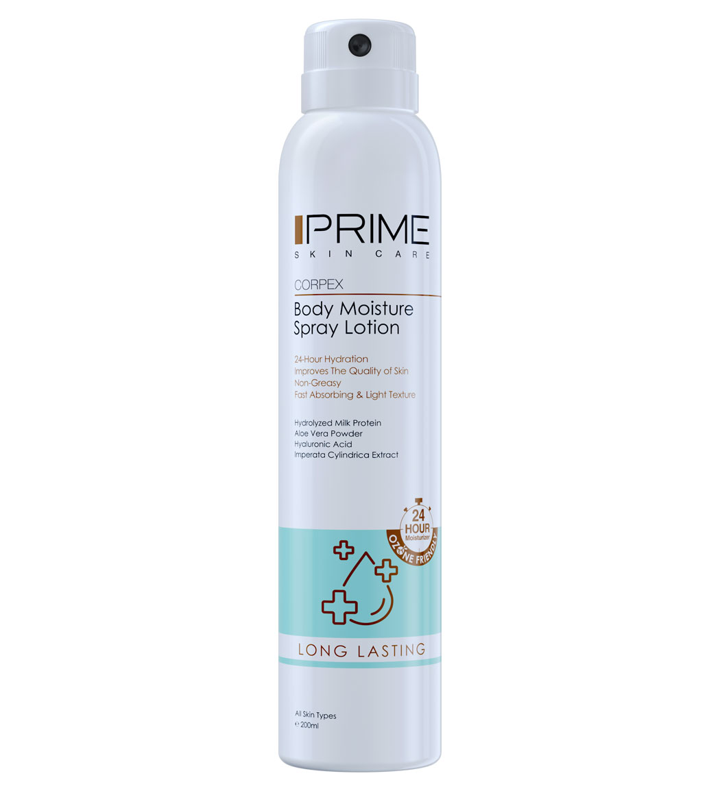 اسپری لوسیون بدن آبرسان مدل Long Lasting حجم 200 میلی لیتر Prime Body Moisture Spray Lotion 200ml