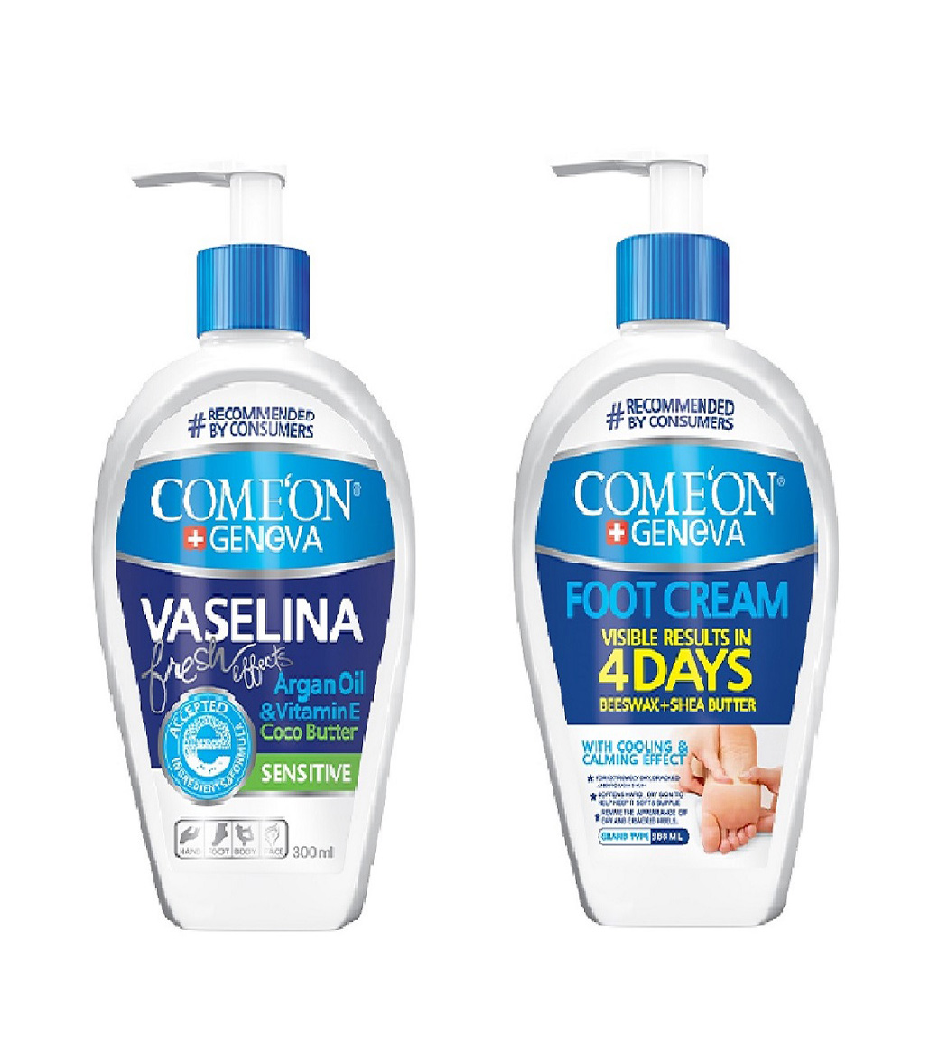 پک کرم ترک پا خنک کننده و آرامش بخش و کرم وازلین Comeon Vaseline 300ml Model 01 And Foot Craem 300ml