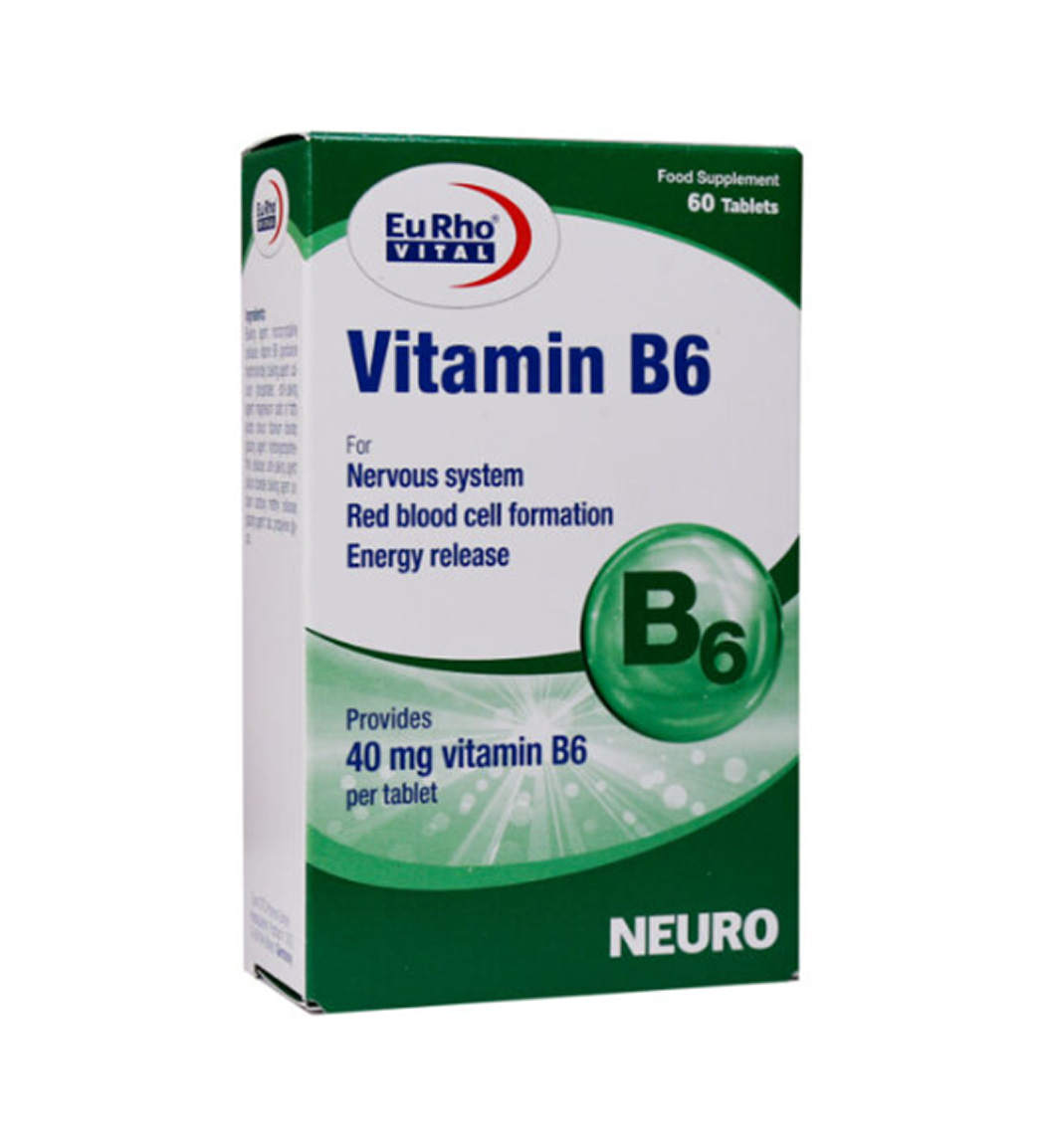 قرص ویتامین B6 بسته 60 عدد Eurho Vital Vitamin B6 60 Tablets