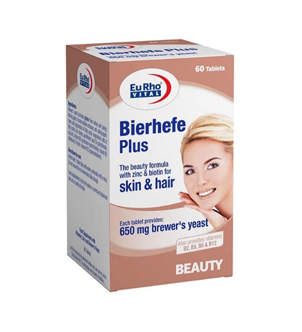 قرص بیرهف پلاس بسته 60 عددی Eurhovital Bierhefe Plus 60 Tablets