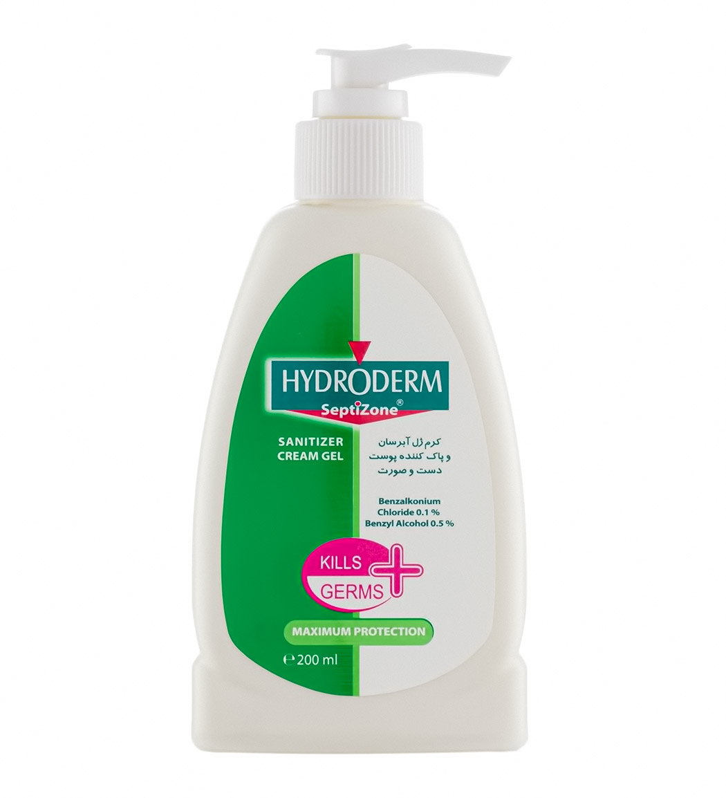 کرم ژل آبرسان و ضدعفونی کننده دست و صورت 200میل Hydroderm Septizone Sanitizer Cream Gel For Face And Hand Skin 200ml