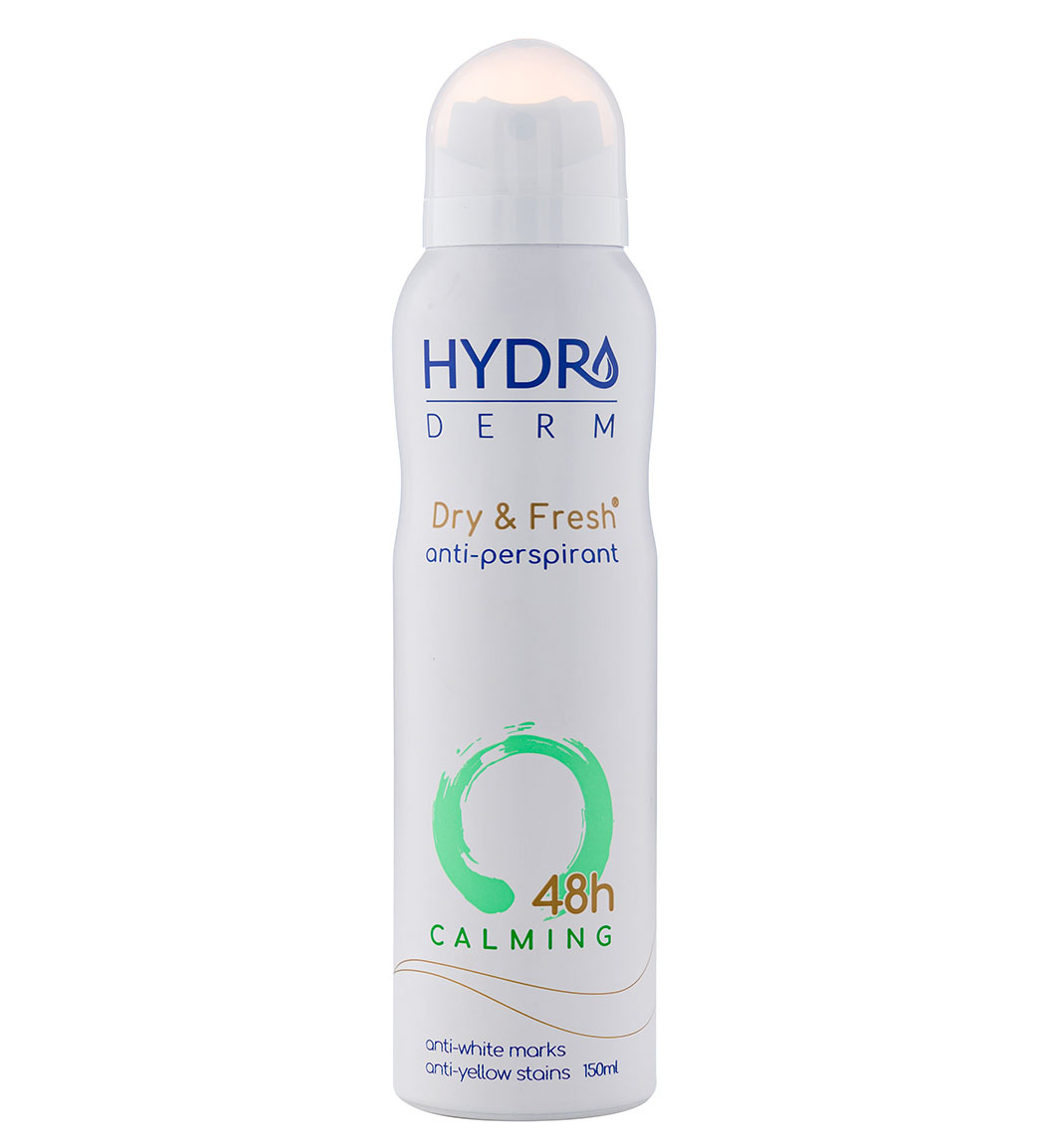 اسپری دئودورانت و ضد تعریق بانوان التیام دهنده ناحیه زیر بغل مدل Calming حجم 150میل Hydroderm Lady Anti Perspirant Deodorant Calming 150ml