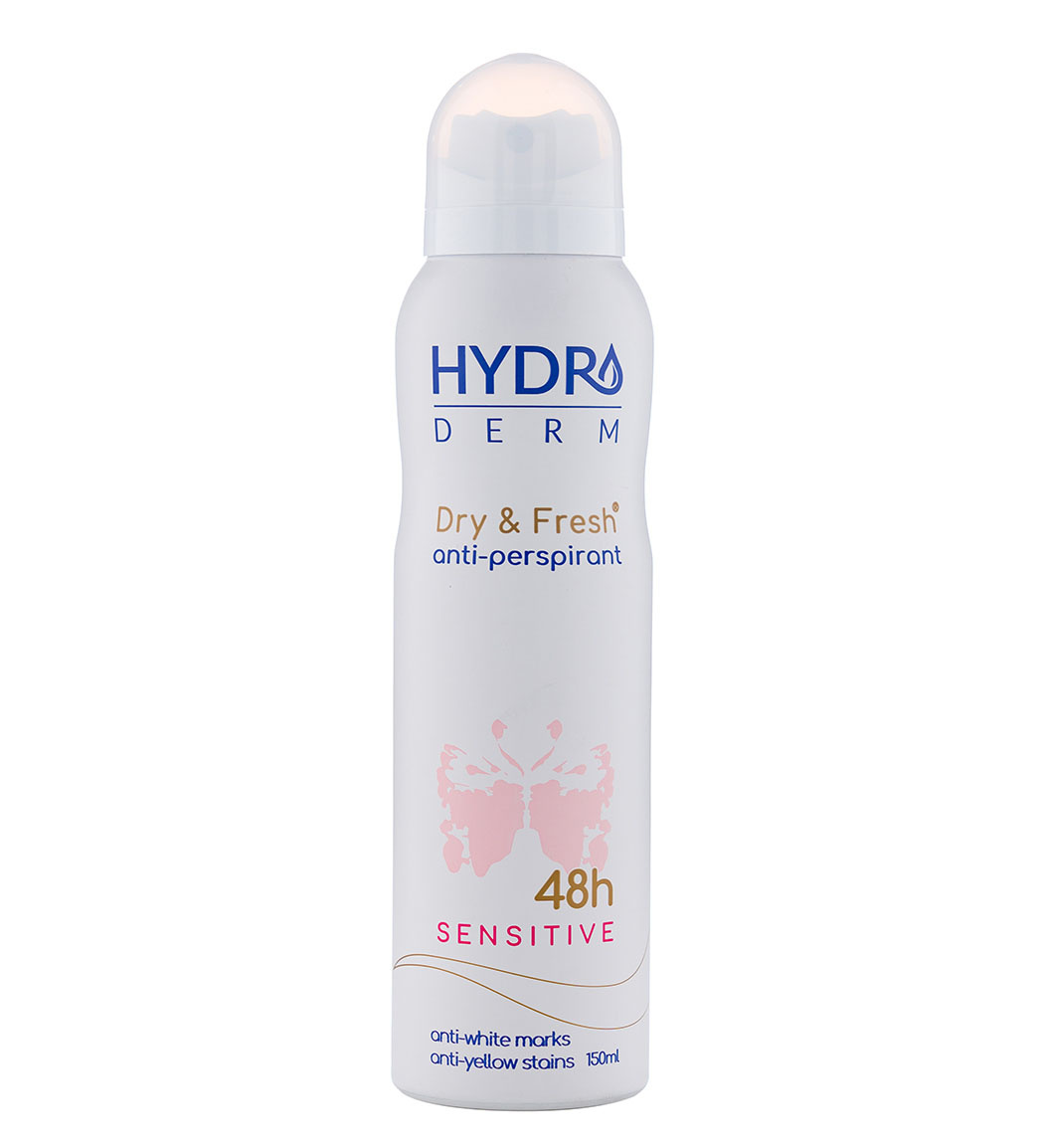 اسپری دئودورانت و ضد تعریق بانوان مناسب جهت پوست های حساس مدل  Sensitive حجم 150میل Hydroderm Lady Anti Perspirant Deodorant Sensitive 150ml