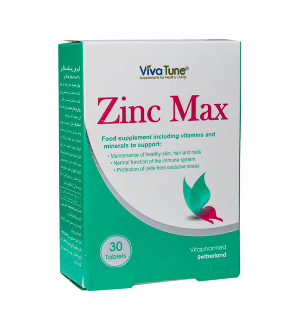 قرص زینک ماکس بسته 30 عددی Viva Tune Zinc Max 30 Tabs